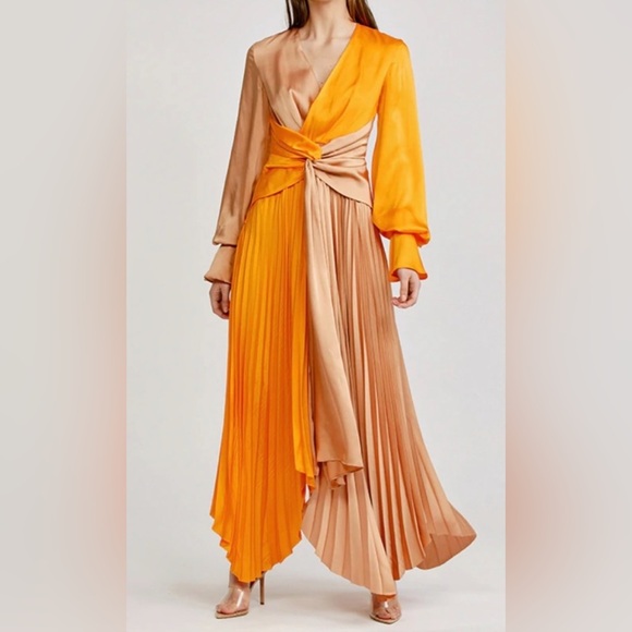 Acler Dresses & Skirts - Acler empire dress size mustard orange and nude two tone assymetrical pleated 6